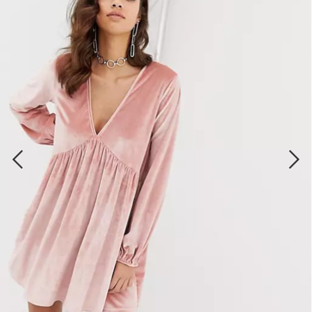 Rokoko smock dress in pink velvet